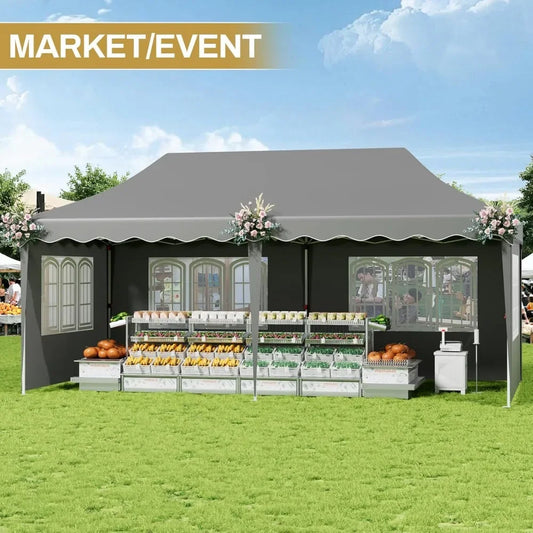 10×20 ft Heavy-Duty Party Tent – Outdoor Wedding Canopy with Carry Bag, 4 Sidewalls, 2 Zip Doors & 6 Sandbags