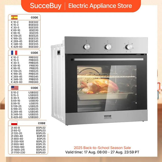 SucceBuy 2000W 3550W Single Wall Oven Electric Built-in Wall Oven 6Cooking Functions with Timer Baking Rack and Tray for Kitchen
