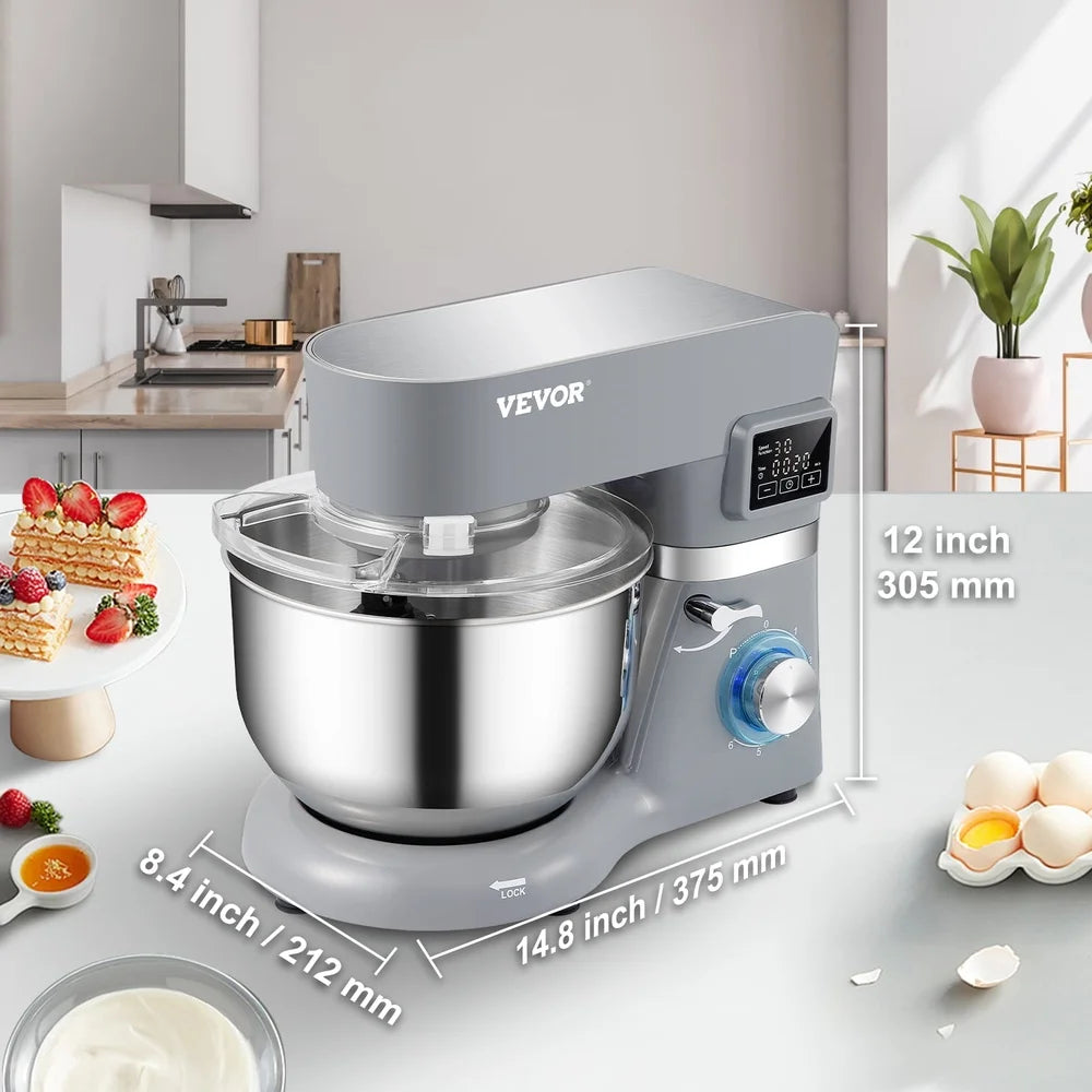 5.8 Qt Stand Mixer with Stainless Steel Bowl Beater Hook Whisk LCD Control 660W Pure Copper Motor Kitchen Baking Mixer
