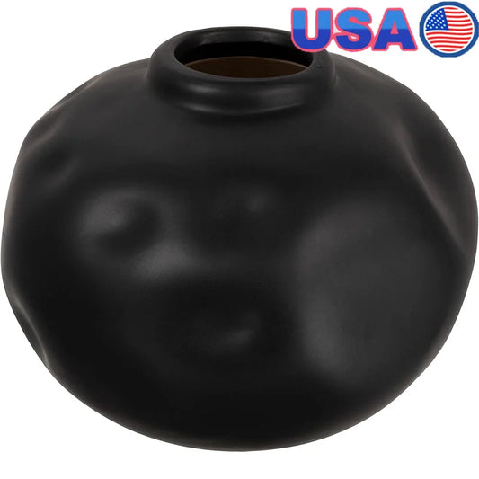 Contemporary Pinched Terracotta Vase Unique Organic Shape Matte Black Home Decor Dried Flowers and Botanicals