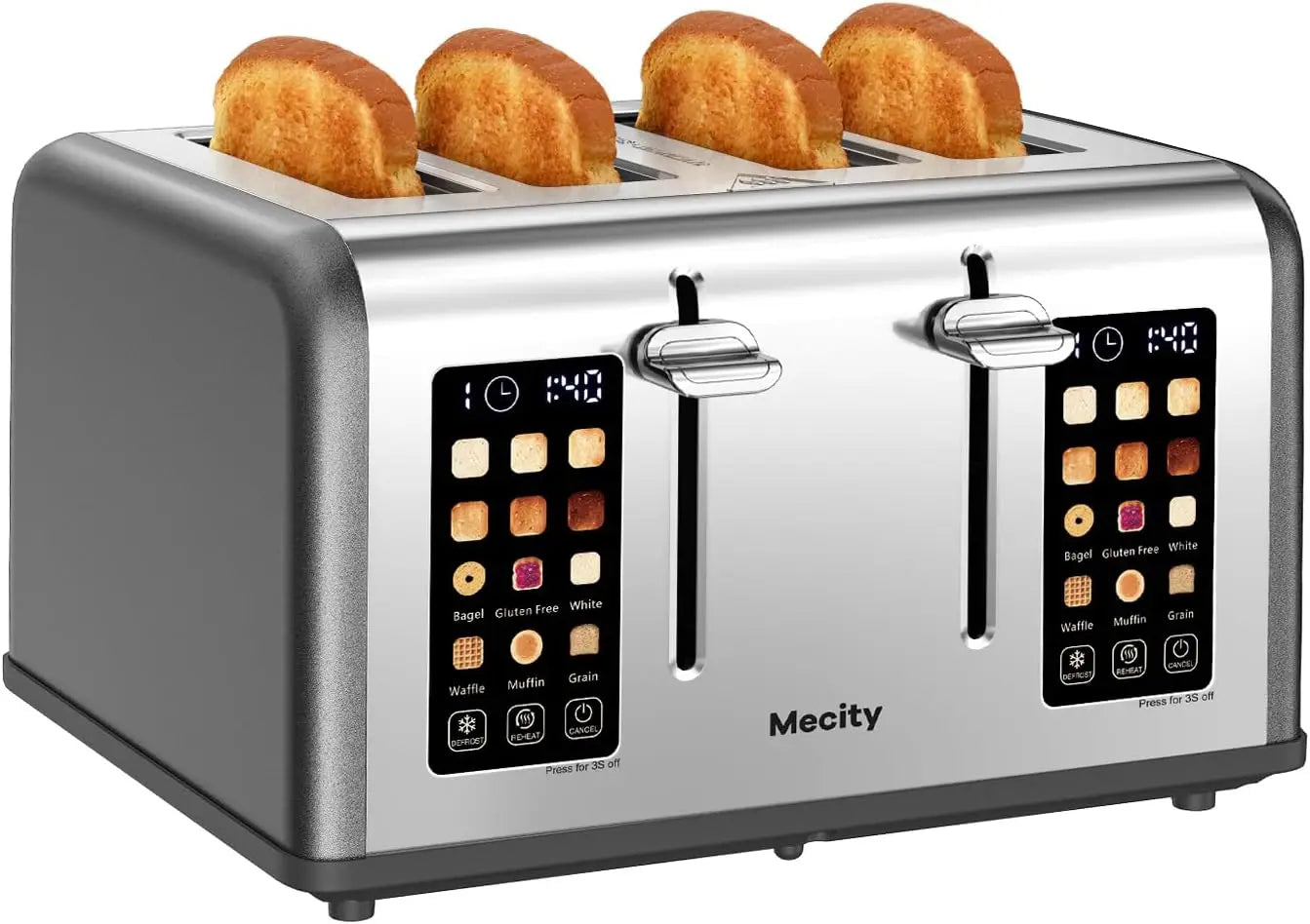 Smart Stainless Steel 4-Slice Toaster Digital Control Panel Bagels Muffins Waffles Bread Making Kitchen Appliance