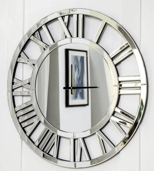 24" Large Wall Clock Decorative, Acrylic Mirrored Clock for Living Room Decor, Big Silver Modern Wall Clocks Decor