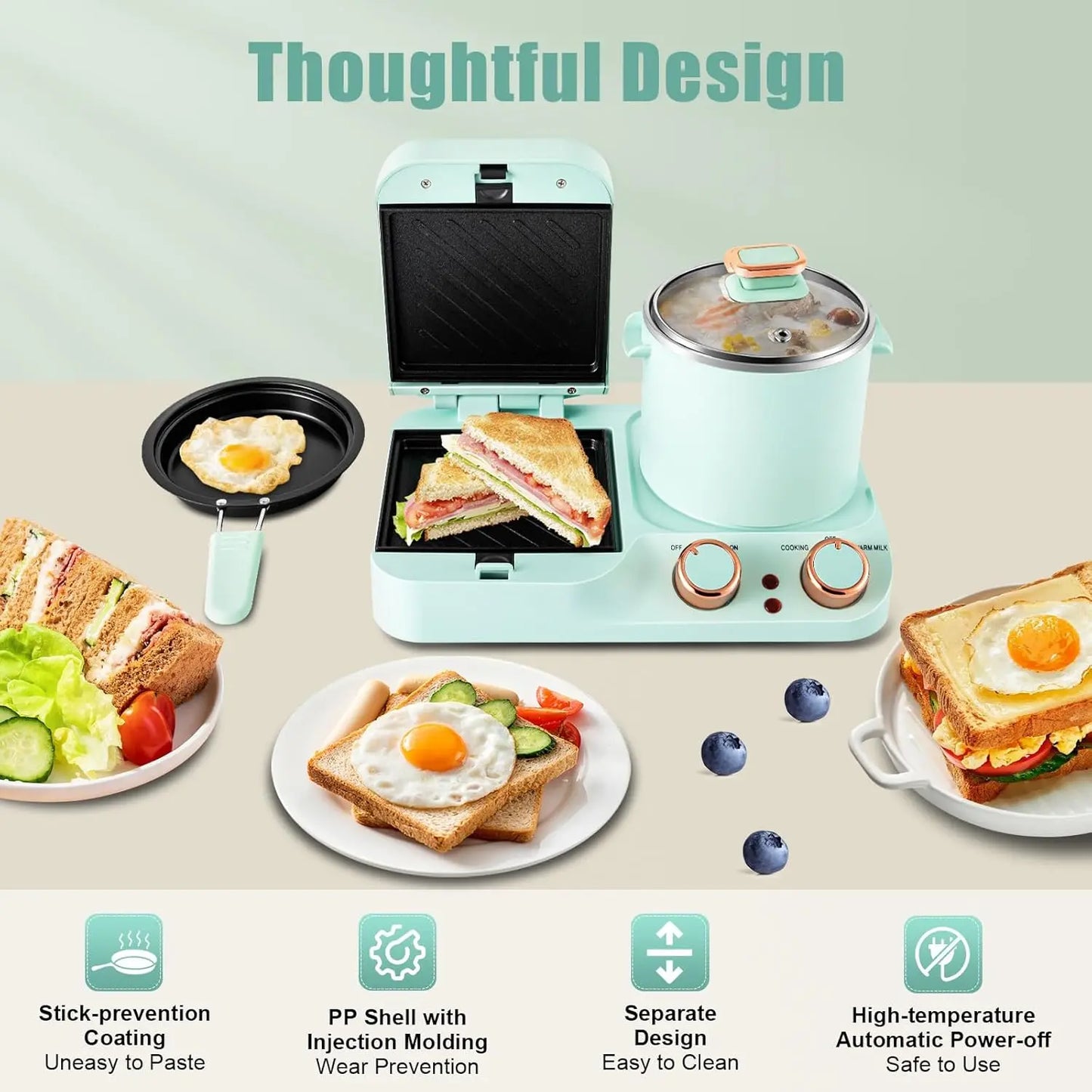 Electric 3in1 Breakfast Station 110V Mini Toaster Bread Multifunctional Kitchen Appliance with Frying Pan for Making Noodles
