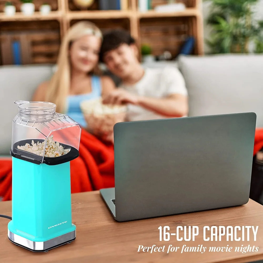 Hot Air Popcorn Maker 16-Cup Capacity Easy Clean Healthy Snack Turbine Design Detachable Measuring Cup Compact Kitchen Appliance