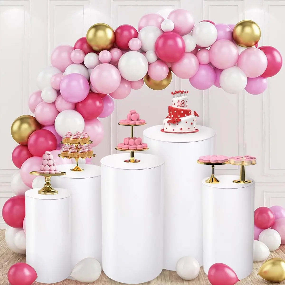 5Pcs Cylinder Pedestal Stands for Party, White Cylinder Stand for Wedding Birthday Party Baby Shower Cake Table Event Decor