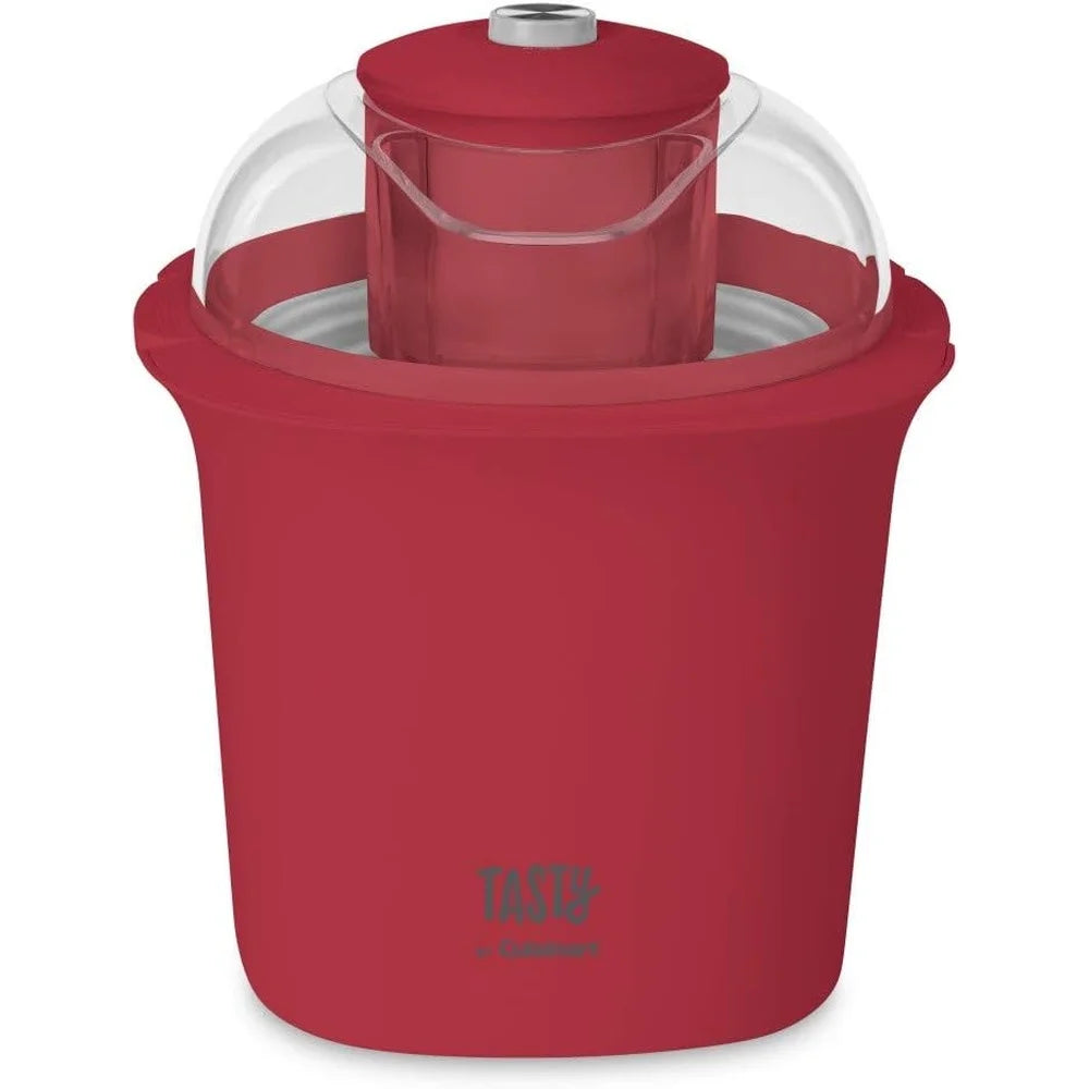 Automatic Ice Cream Maker 1.5 Quart Fully Automatic Frozen Yogurt Machine Large Ingredient Spout Kitchen Appliance Red