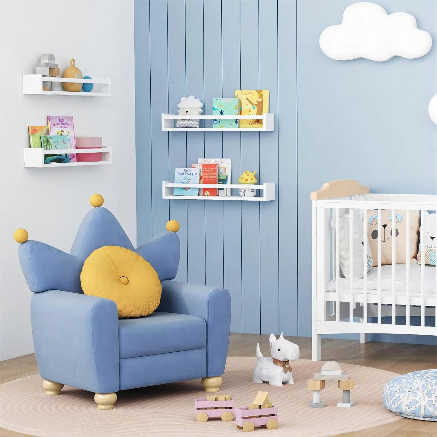 24 Inch Wall Bookshelf for Kids Bedroom Set of 4, White Floating Nursery Book Shelves for Baby Toddler Children Girls Boys Room