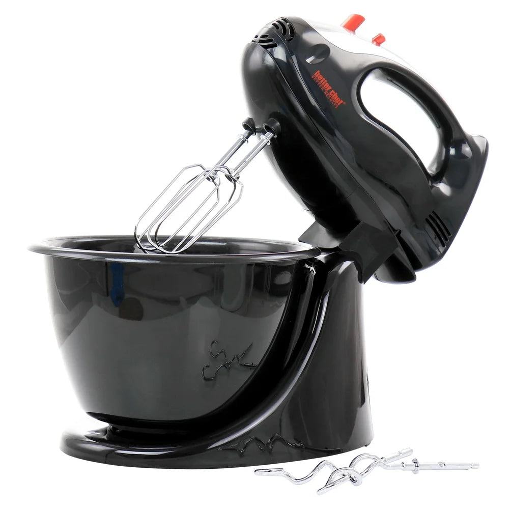 200 Watt Stand Mixer Hand Mixer with Mixing Bowl Ergonomic Handle 5 Speed Interchangeable Beaters Dough Hooks Dishwasher Safe