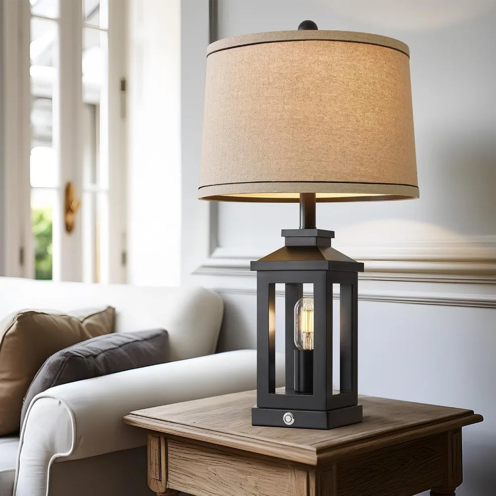 23.75" Retro Farmhouse Black Table Lamp for Living Room Bedroom Nightstand Set of 2 Touch Control Bedside Nightlight Vintage Mod
