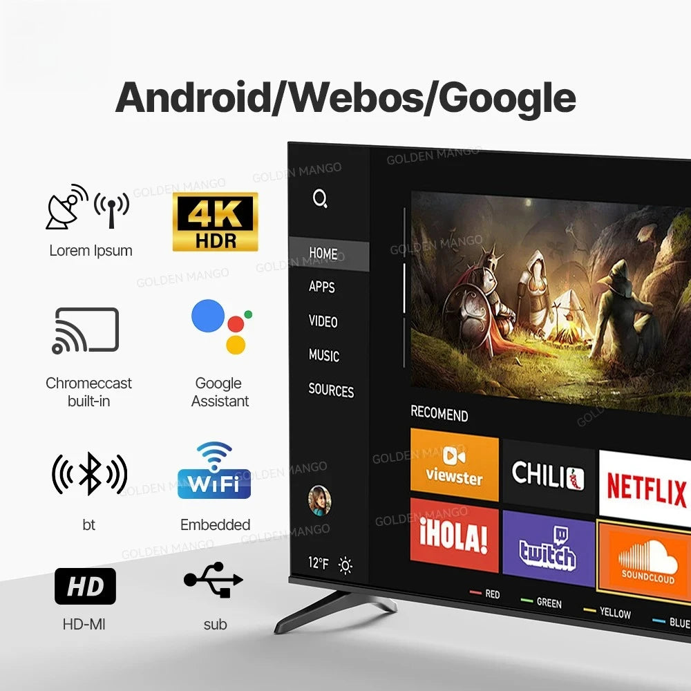 OEM 43/55/65/70 Inch Android Smart TV - 4K UHD FHD Google TV for Hotel Commercial Use, WiFi & HDMI