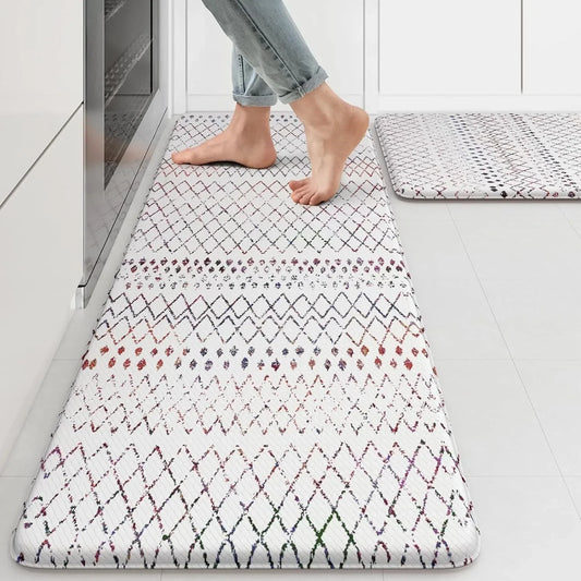 Kitchen Mats 2PCS,Cushioned Anti Fatigue Boho Kitchen Rugs and Mats,Non Slip Waterproof Kitchen Mats for Floor,Comfort Foam