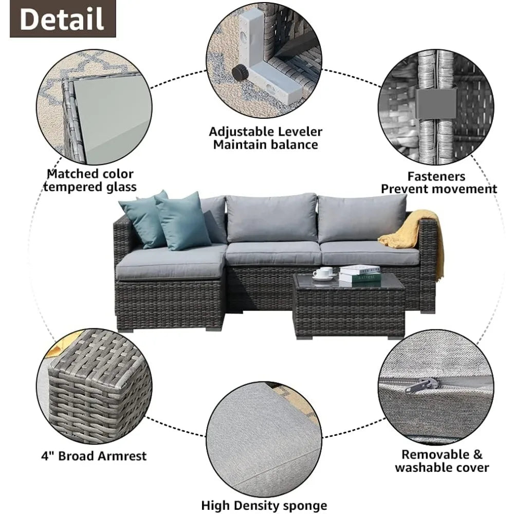 5 Piece Outdoor Patio Furniture Set, Sectional Conversation All-Weather Cushions, Backyard Porch Garden Poolside Balcony Set