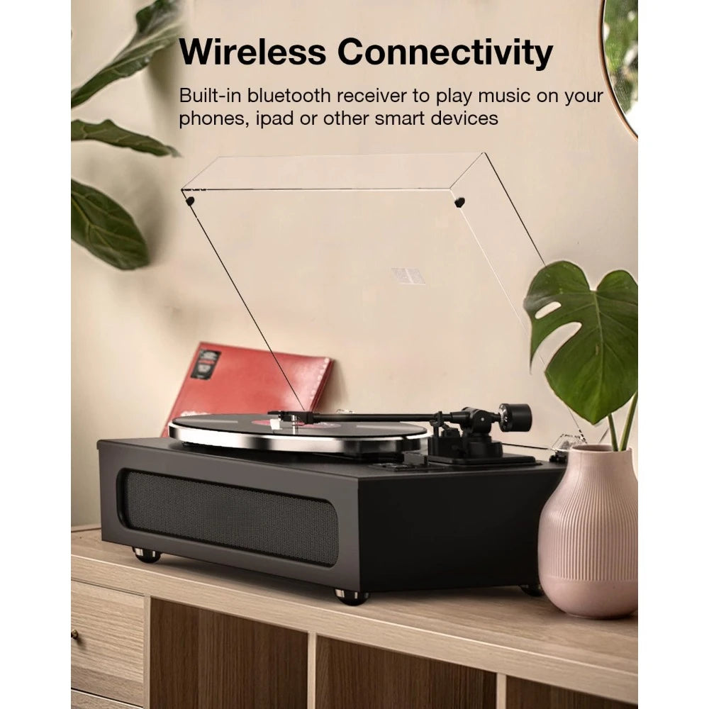 High-Fidelity Vinyl Record Player Built-in 4 Stereo Speakers Belt Drive MM Cartridge ATN-3600L Stylus 33/45 RPM BT Wireless