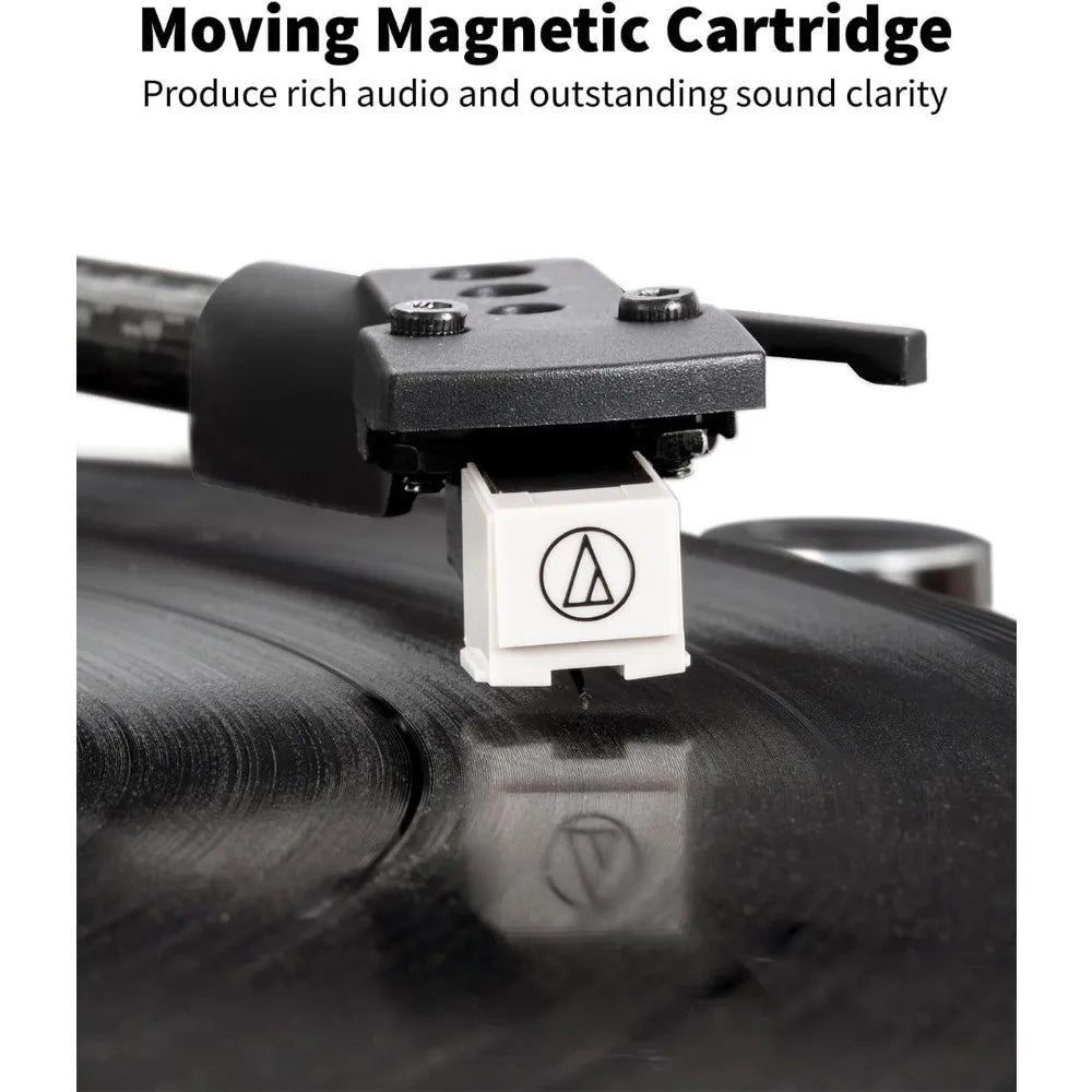 Bluetooth Vinyl Turntable Built-in Preamp Phono/Line Switch Adj Counterweight Anti-Skate Var Pitch Ctrl Mag Cartridge 2-Spd