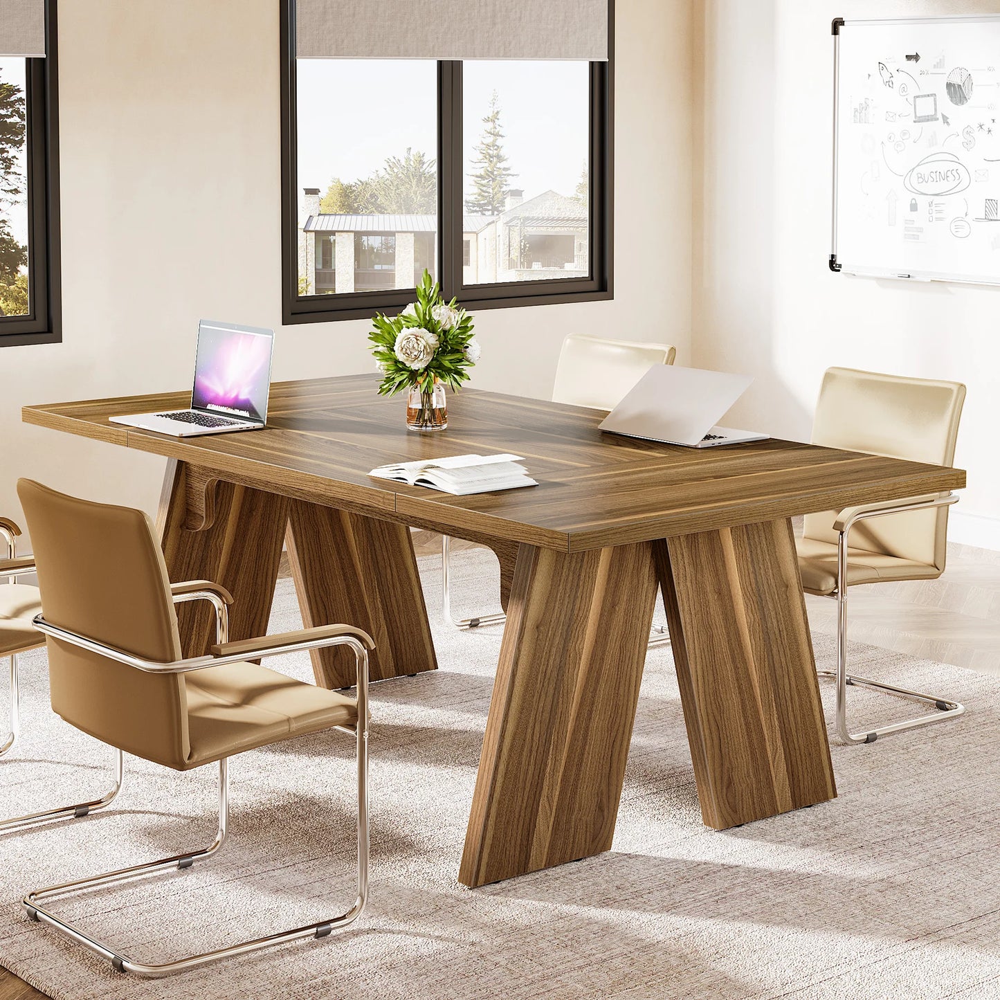 Tribesigns 70.9" Executive Desk, Large Office Computer Desk with Thicken Frame, Solid Wood Farmhouse Office Desk