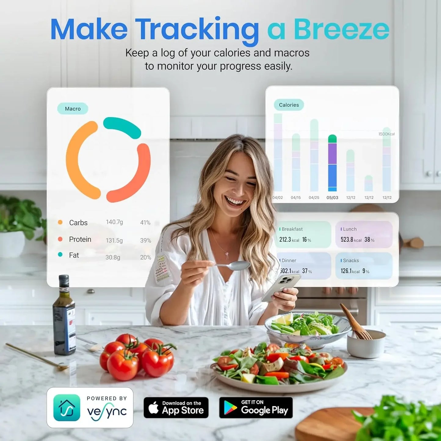 Smart Food Kitchen Scale with Nutritional Calculator,Free App with 19 Nutrients Tracking,Calorie, Marco,Digital grams and ounces