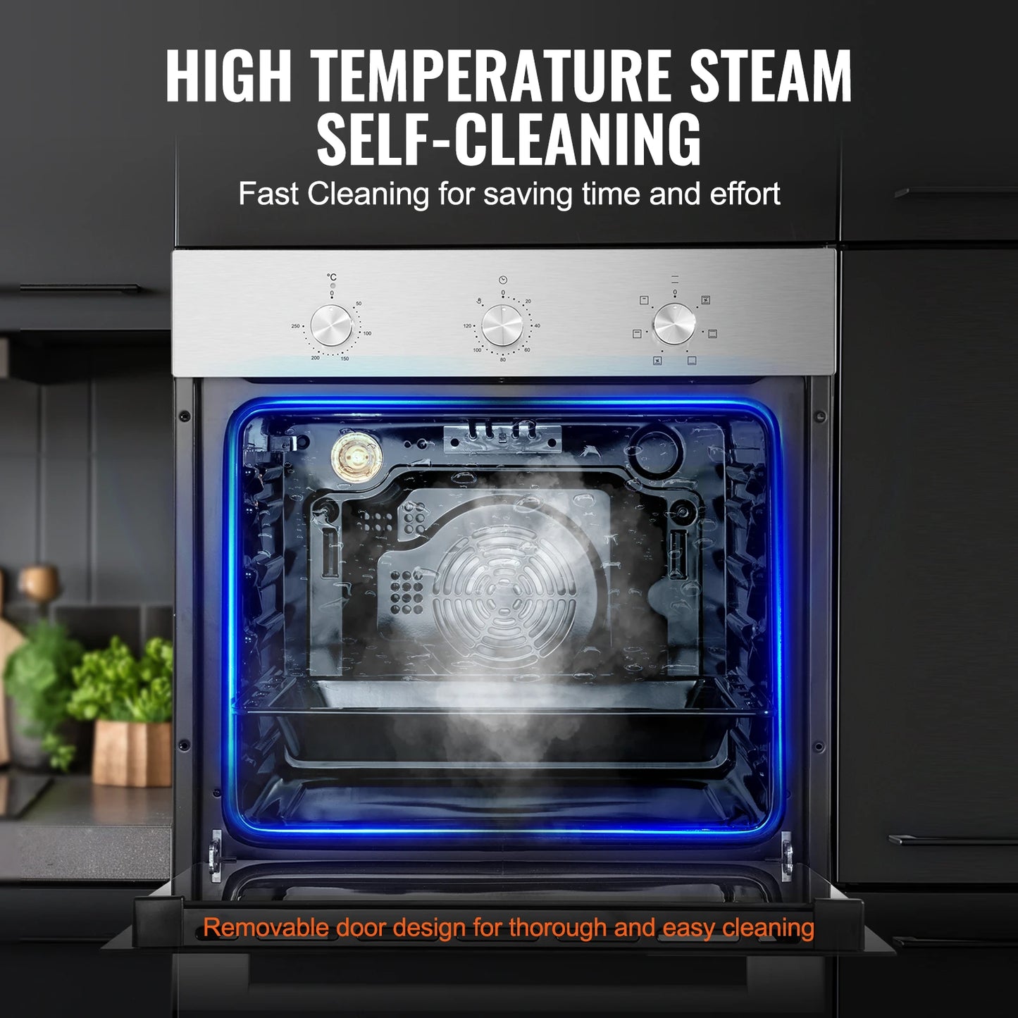 SucceBuy 2000W 3550W Single Wall Oven Electric Built-in Wall Oven 6Cooking Functions with Timer Baking Rack and Tray for Kitchen