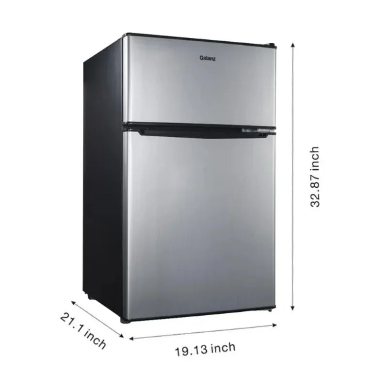 Galanz 3.1 Cu ft Two Door Mini Fridge with Freezer, Stainless, Estar, New