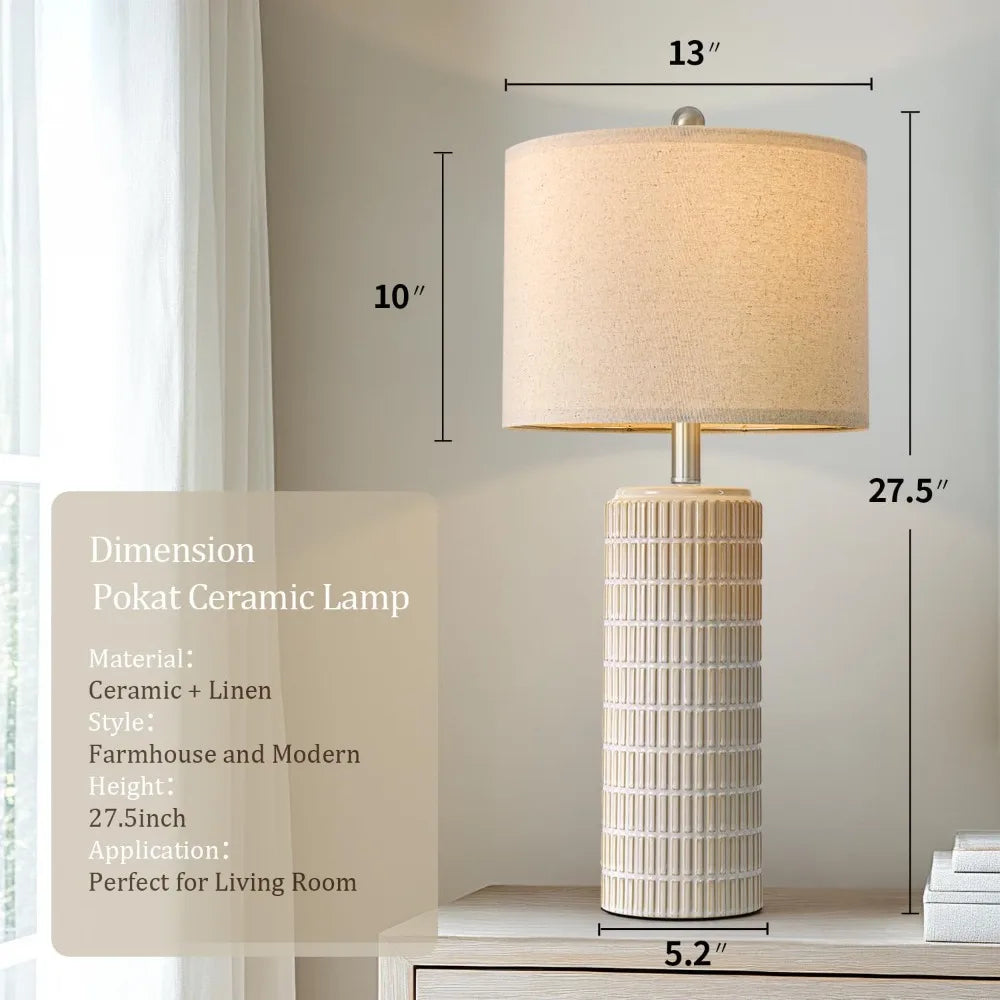 PoKat 27.5'' Tall Table Lamps for Living Room Set of 2, Ceramic Bedroom Lamps for Night Stands, Modern Bedside Lamps for Bedroom