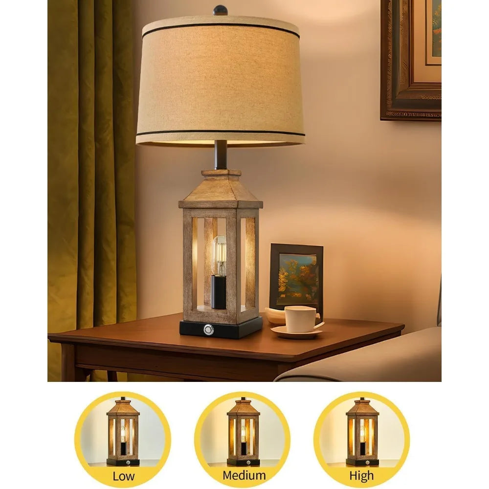 23.75" Farmhouse Dual USB Charging Ports 3-Way Dimmable Touch Control Table Lamp with Nightlight Vintage Modern Lamps for Living
