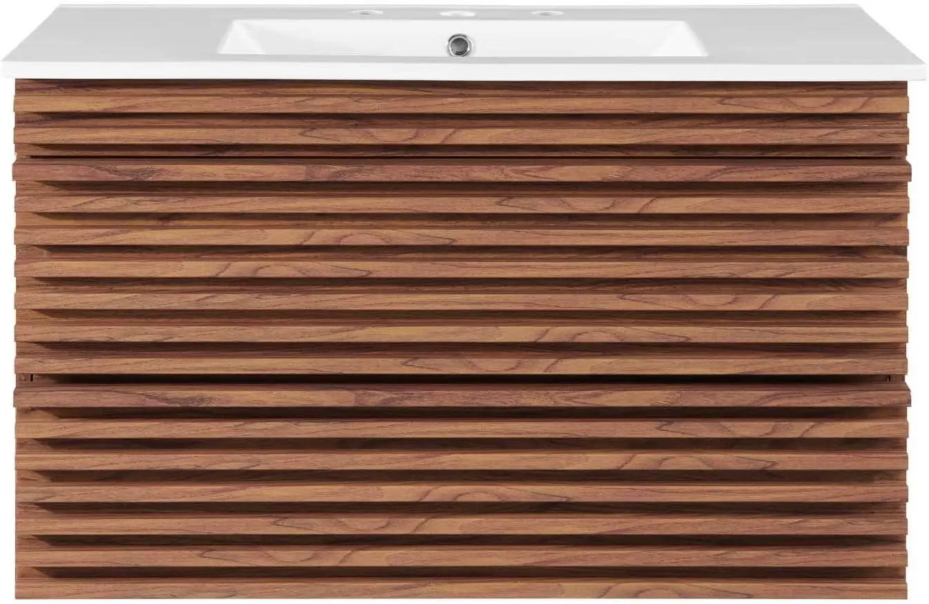 Render 36" Wall-Mount Bathroom Vanity in Walnut White
