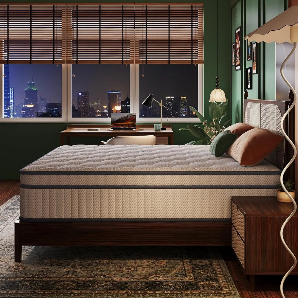 Mattress, 14 Inch Mattress in a Box, Gel Memory Foam Hybrid Mattresses for Motion Isolation, Soft and Comfortable