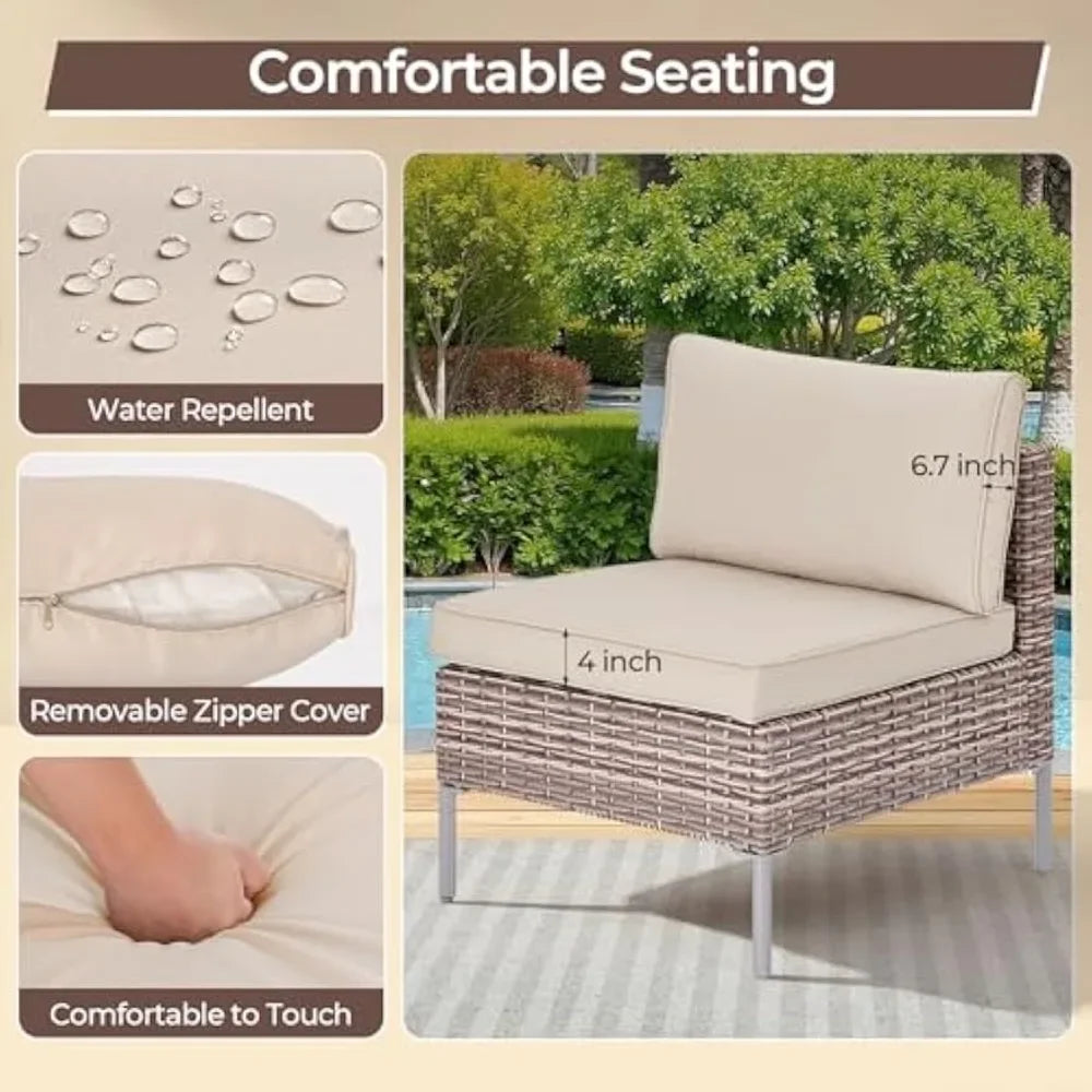 3 Piece Outdoor Patio Furniture Set, Wicker PE Rattan Sectional Sofa with Thick Water-Resistant Cushions & Coffee Table