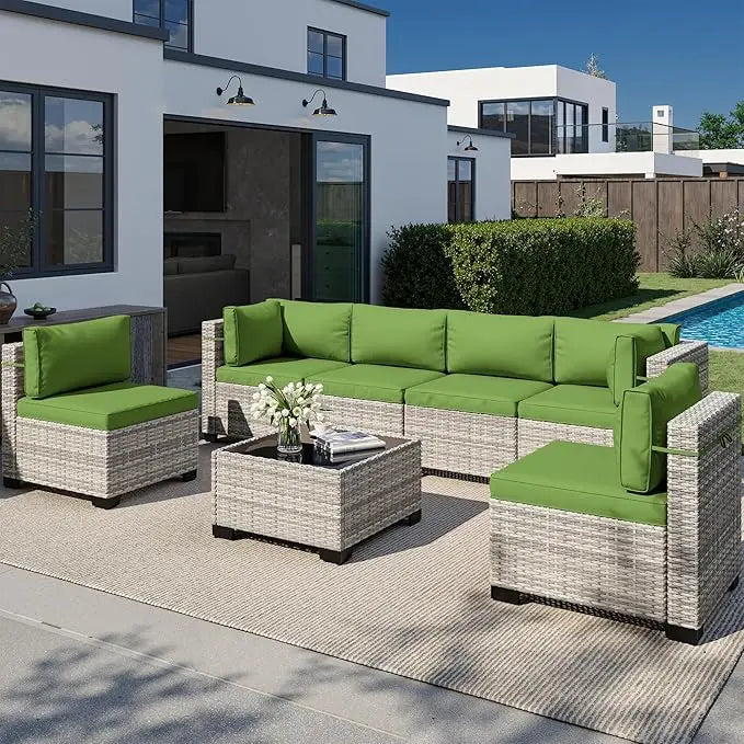 8-Piece Outdoor Patio Furniture Set with 55,000 BTU Fire Pit Table, PE Wicker Rattan Sectional Sofa Conversation Set