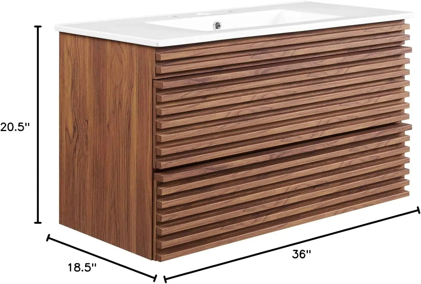 Render 36" Wall-Mount Bathroom Vanity in Walnut White