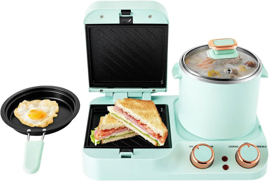 Electric 3in1 Breakfast Station 110V Mini Toaster Bread Multifunctional Kitchen Appliance with Frying Pan for Making Noodles