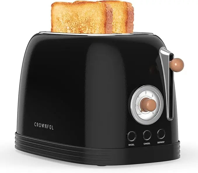 CROWNFUL 2-Slice Toaster Stainless Steel Extra Wide Slots Toaster Cancel Defrost and Bagel Functions for Toasting Bread Waffle