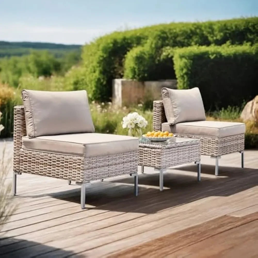 3 Piece Outdoor Patio Furniture Set, Wicker PE Rattan Sectional Sofa with Thick Water-Resistant Cushions & Coffee Table