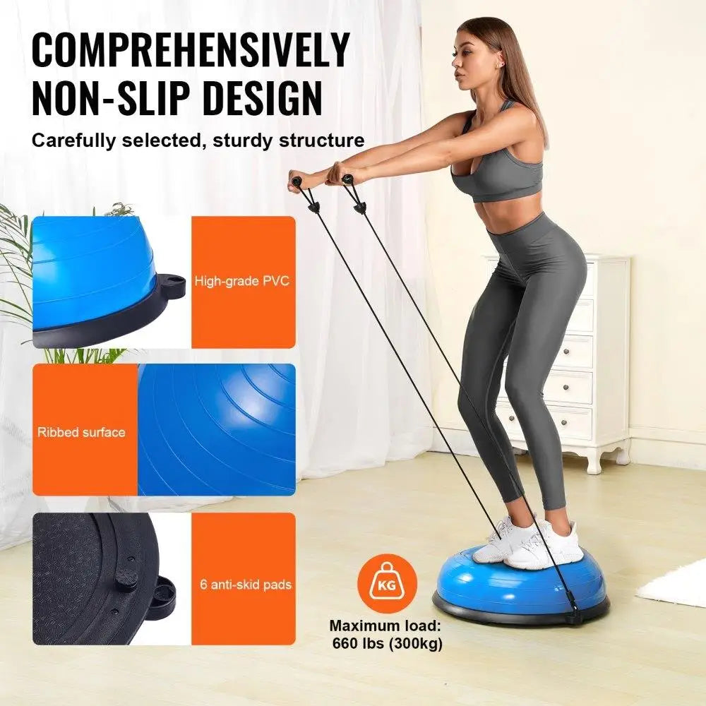Exercise Ball Trainer for Strength Training 23 Inch Balance & Stability Ball with Resistance Bands and Foot Pump for home Gym Up