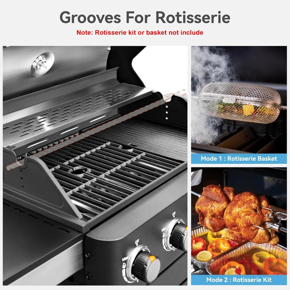 2 in 1 Propane Gas BBQ Grill with Side Burner & Porcelain-Enameled Cast Iron Grate, 4-Burner Flat Top Grill, 46,700 BTU