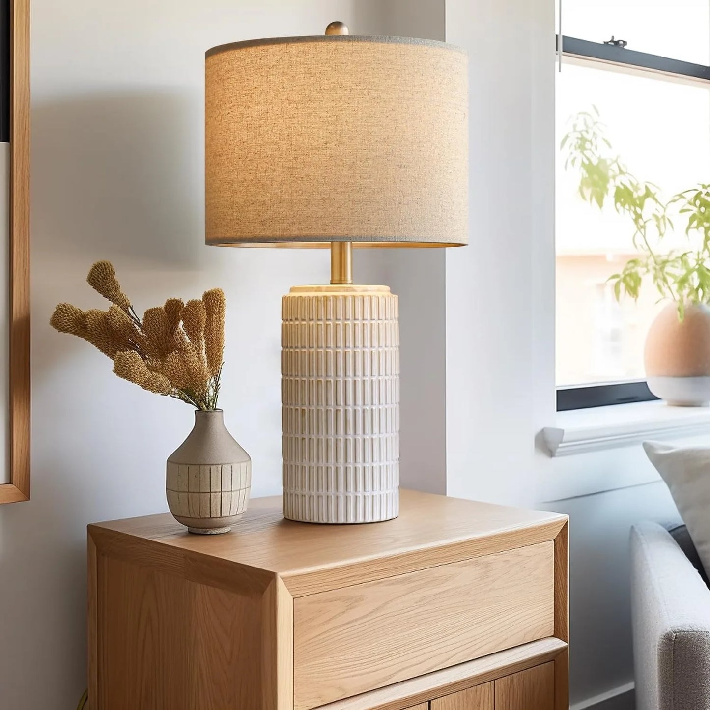 23" Modern Ceramic Table Lamp Set of 2 for Living Room White Desk Lamps for Bedroom Farmhouse Bedside Nightstand Bedside Lamp