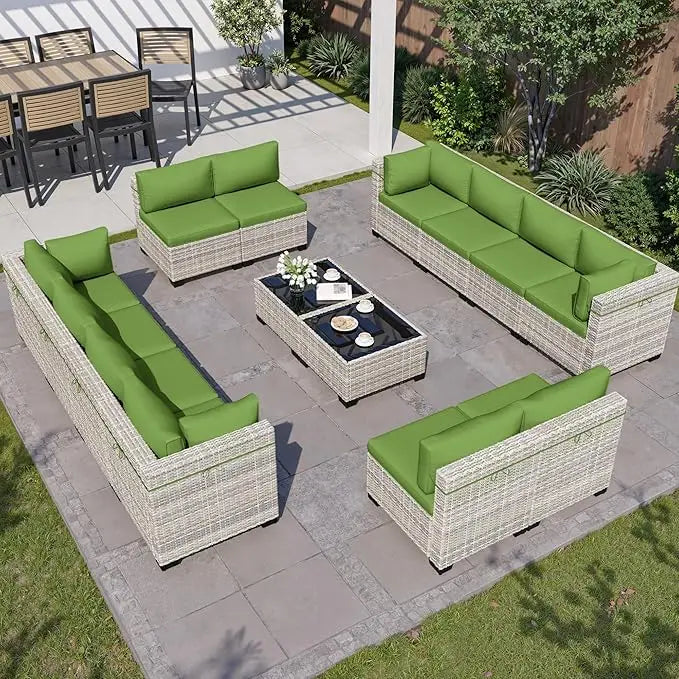 8-Piece Outdoor Patio Furniture Set with 55,000 BTU Fire Pit Table, PE Wicker Rattan Sectional Sofa Conversation Set
