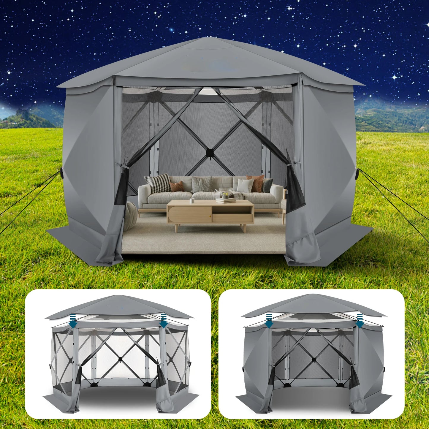 Pop up Gazebo Screen Tent for Camping, 12x12 Camping Gazebo with Removable Roof, Outdoor Screened Gazebo with 5 Sidewalls