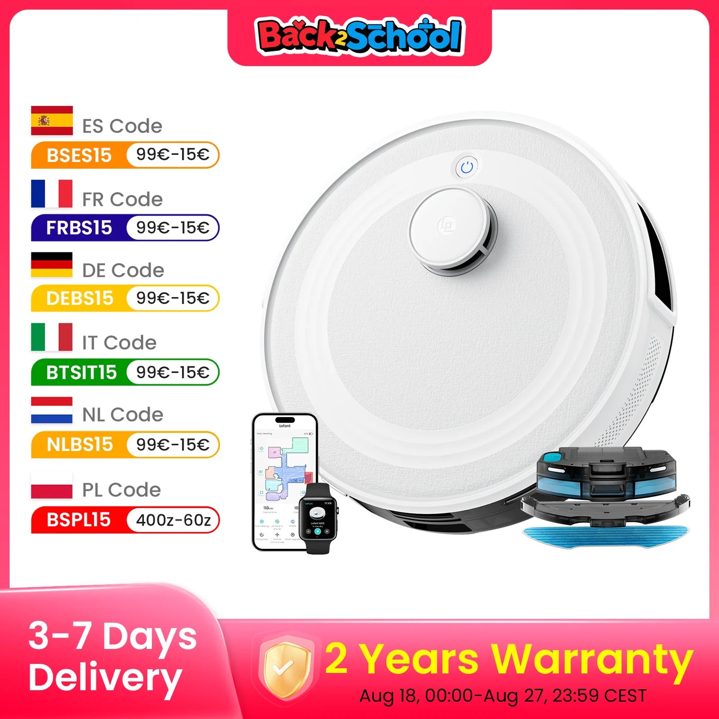 LEFANT M2 Robot Vacuum Cleaner, Laser Navigation dToF, 5500Pa, Anti-Tangle, Selected Area Cleaning, Ideal for Pet Hair, Carpets