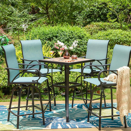 5-Piece Outdoor High Top Bar Set - Bar Height Table and Chairs for Patio, Waterproof Bistro Set for 4, Light Blue