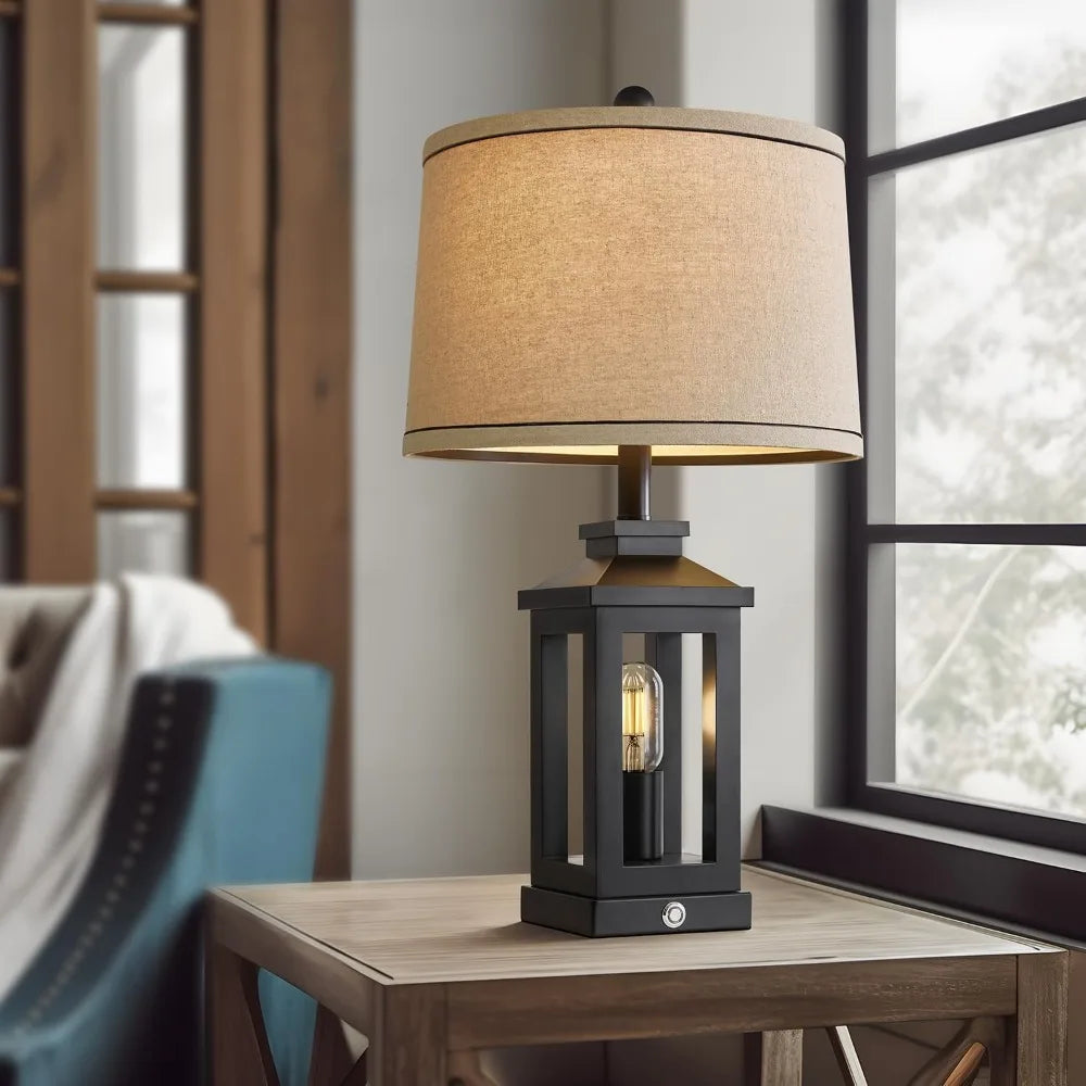 23.75" Retro Farmhouse Black Table Lamp for Living Room Bedroom Nightstand Set of 2 Touch Control Bedside Nightlight Vintage Mod