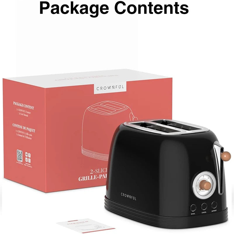 CROWNFUL 2-Slice Toaster Stainless Steel Extra Wide Slots Toaster Cancel Defrost and Bagel Functions for Toasting Bread Waffle