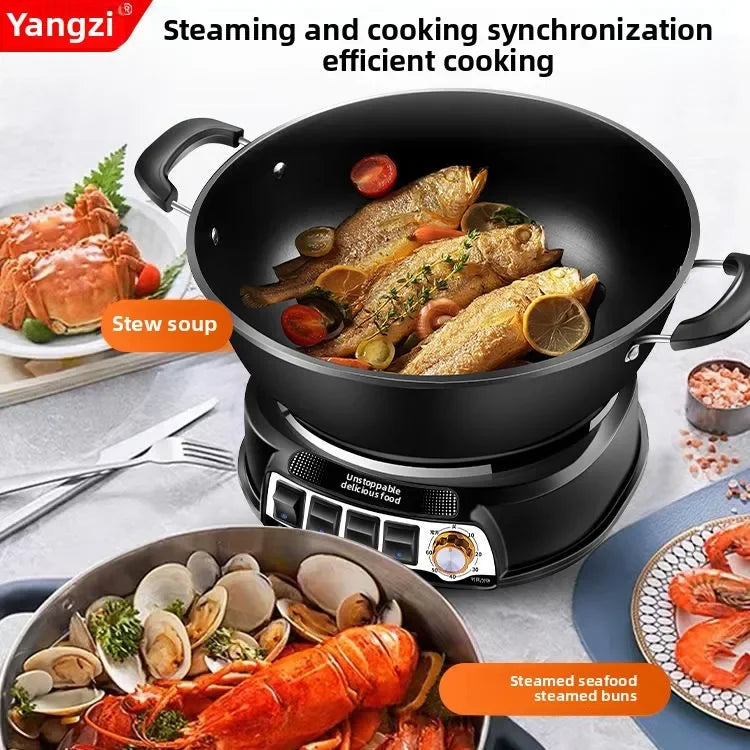 Cast iron electric hot pot household electric frying pan steaming and cooking pot electric hot cooking pot dormitory
