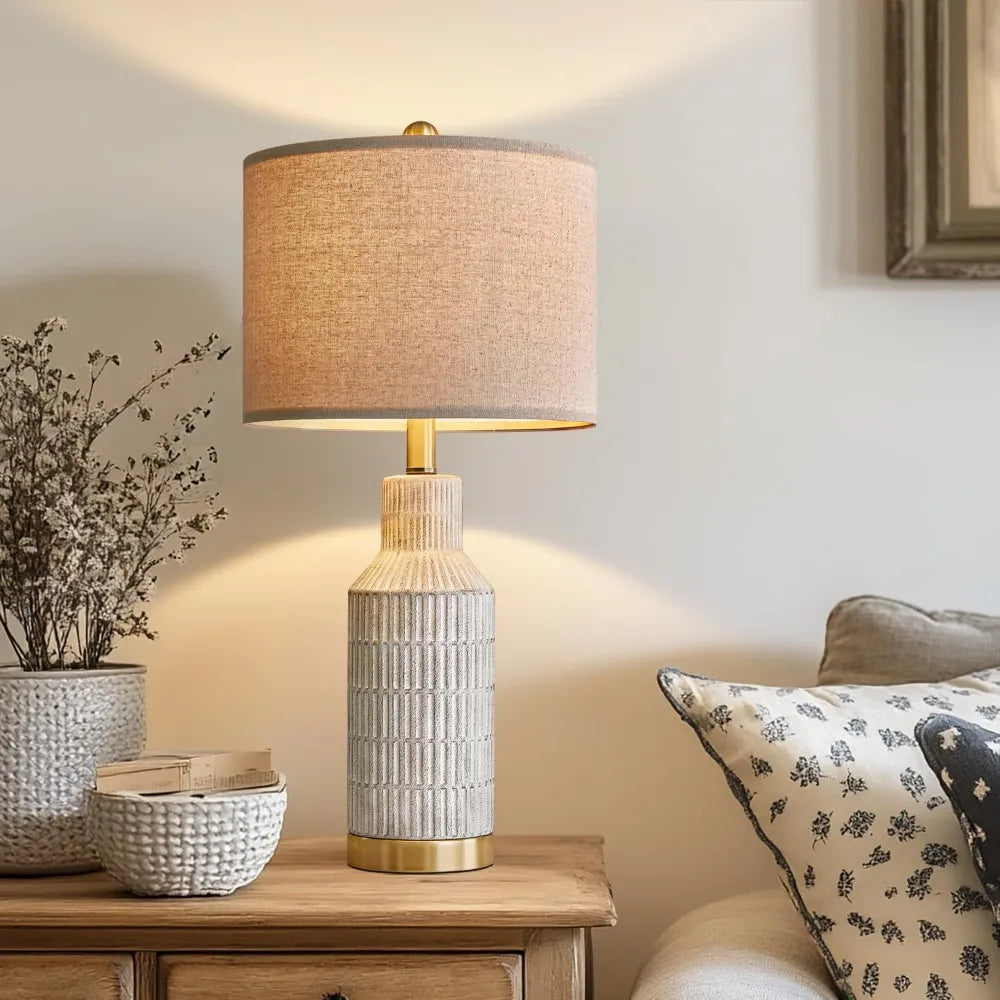 25" Table Lamps Set of 2 - Modern Bedside Lamps for Living Room - White Washed Ceramic Nightstand Lamps for Bedroom
