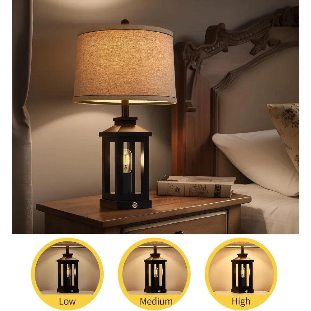 23.75" Retro Farmhouse Black Table Lamp for Living Room Bedroom Nightstand Set of 2 Touch Control Bedside Nightlight Vintage Mod