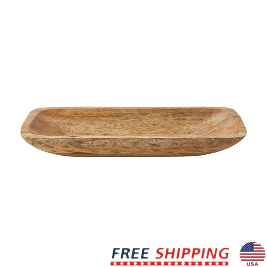 Hand Carved Wood Tray Rustic Decorative Item 12x6 Inches Light Finish Grain Display Holder Flowers Home Decor
