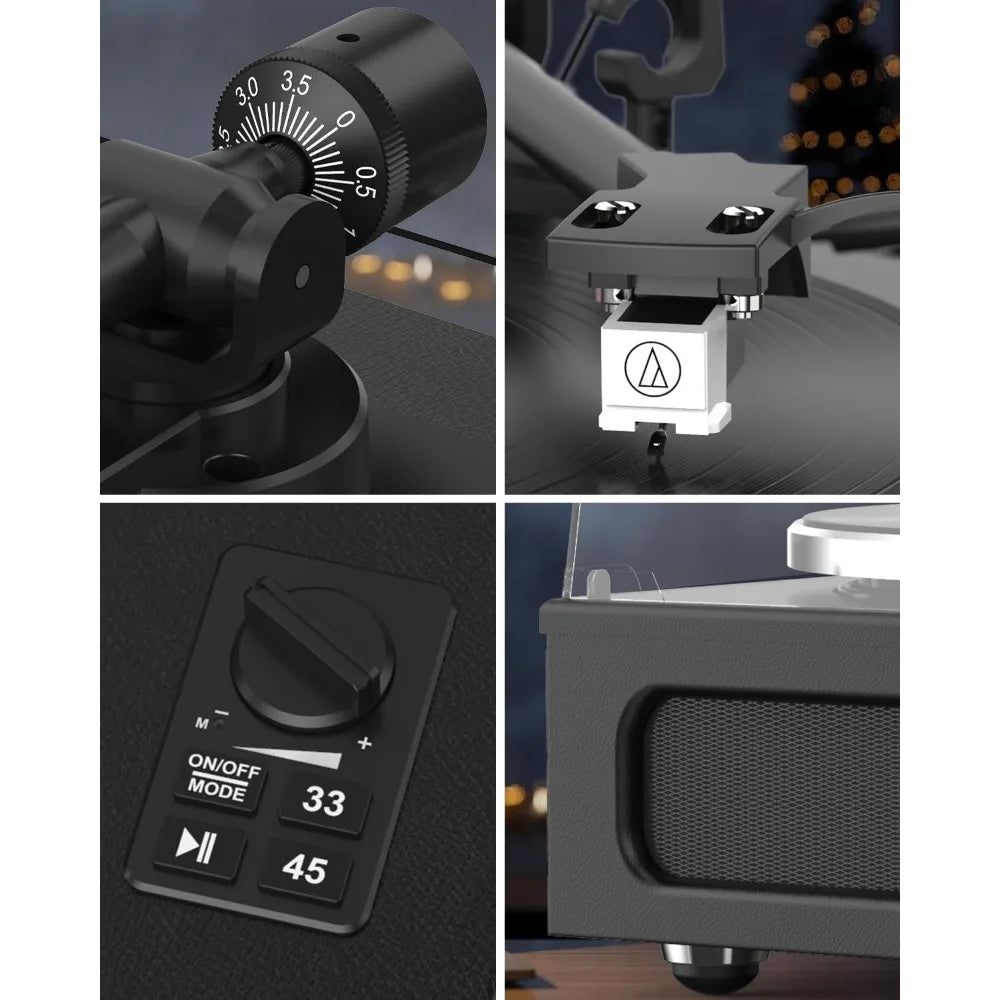 High-Fidelity Vinyl Record Player Built-in 4 Stereo Speakers Belt Drive MM Cartridge ATN-3600L Stylus 33/45 RPM BT Wireless