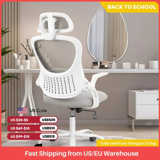 JHK Mesh Ergonomic Office Computer Desk Chair Flip-up Arms Adjustable Headrests Comfortable Lumbar Support For Home Office