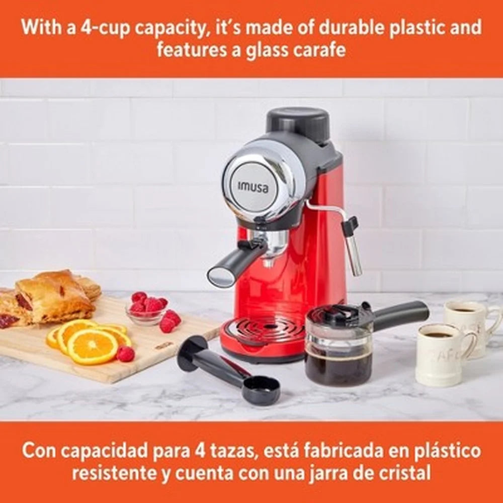 4 Cup Espresso Cappuccino Maker 800W Electric Frothing Wand Glass Carafe Removable Drip Tray Manual Operation Kitchen Appliance